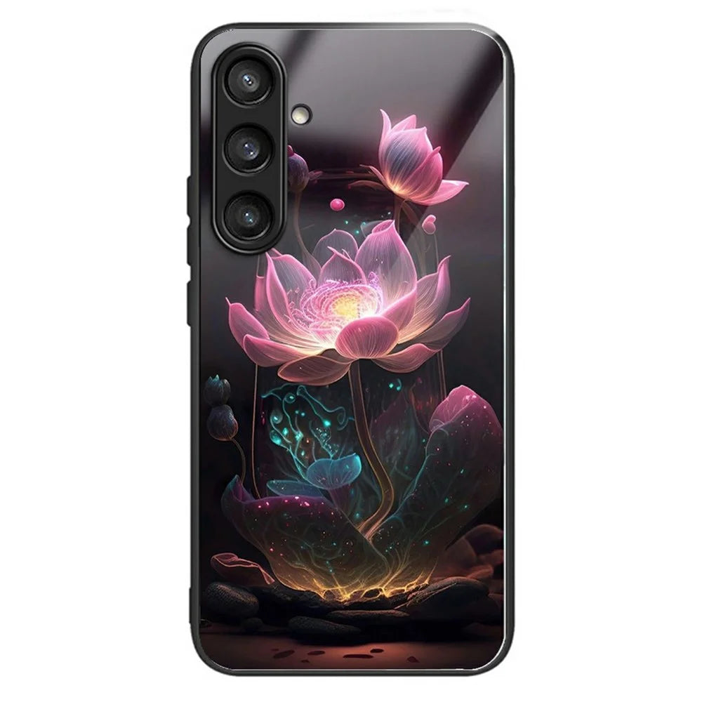 For Samsung Galaxy A36 5G Case Tempered Glass Back Cover with Pattern Printing - Lotus - 1