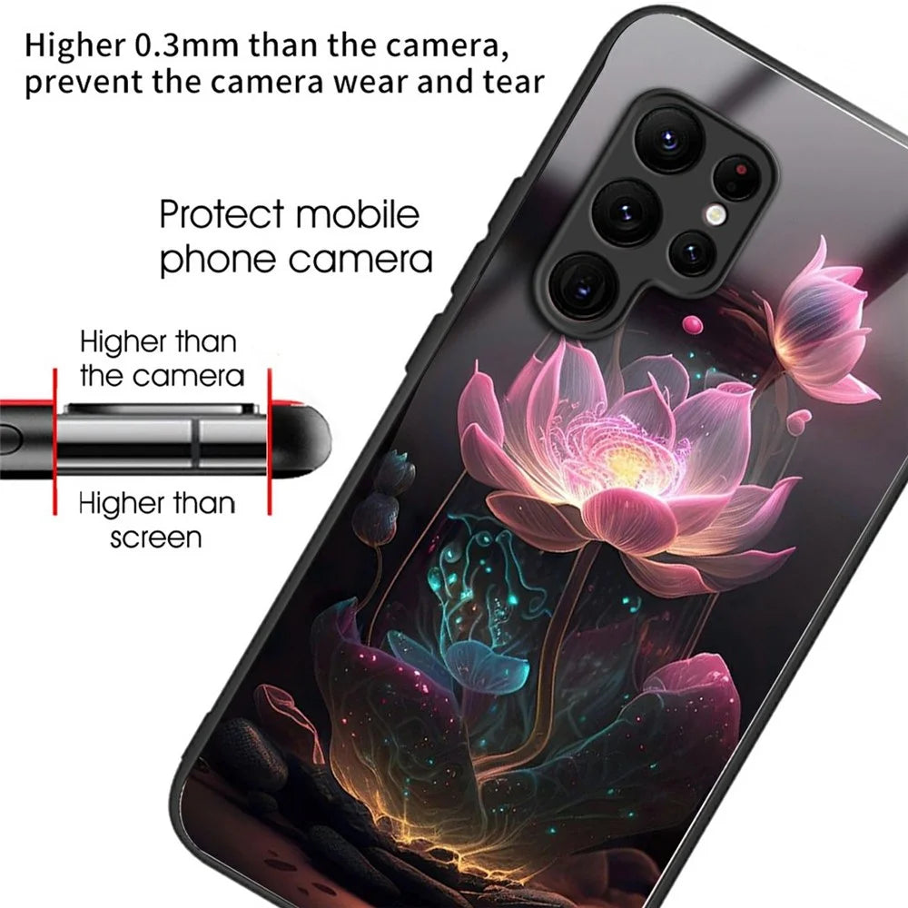 For Samsung Galaxy S25 Ultra Case Tempered Glass Back Cover with Pattern Printing - Lotus - 2