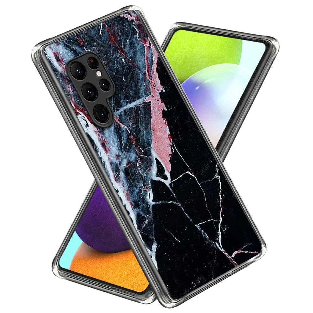 For Samsung Galaxy S25 Ultra Case Pattern Printing TPU Phone Back Cover - Black Marble - 1