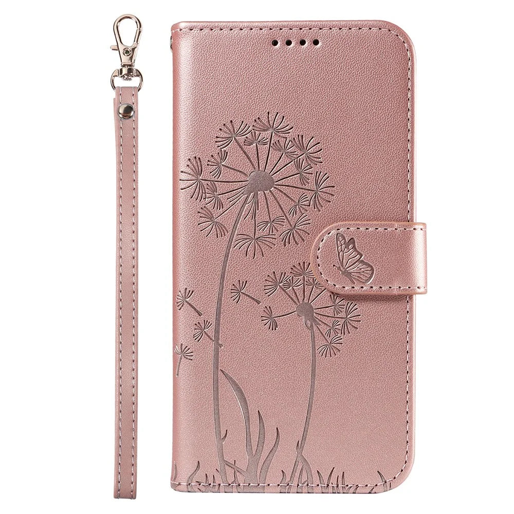 For Samsung Galaxy S25 Ultra Leather Case Wallet Phone Cover Dandelion Imprint - Rose Gold - 7