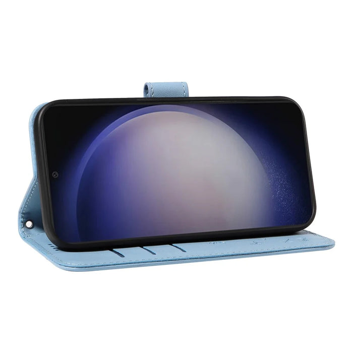 For Samsung Galaxy S25+ / S24+ Leather Case Wallet Phone Cover Dandelion Imprint - Sky Blue - 3