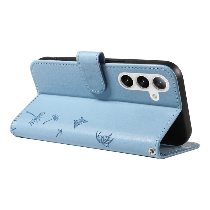 For Samsung Galaxy S25+ / S24+ Leather Case Wallet Phone Cover Dandelion Imprint - Sky Blue - 4