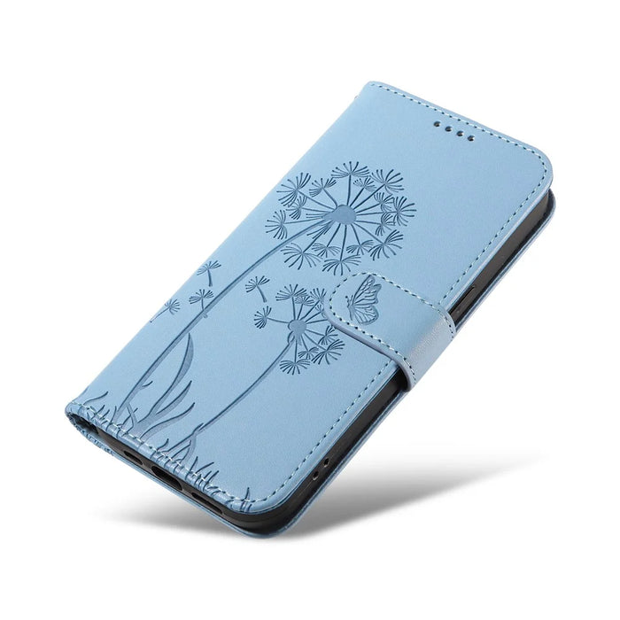 For Samsung Galaxy S25+ / S24+ Leather Case Wallet Phone Cover Dandelion Imprint - Sky Blue - 6