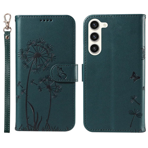 For Samsung Galaxy S23 Leather Case Wallet Phone Cover Dandelion Imprint - Blue - 1