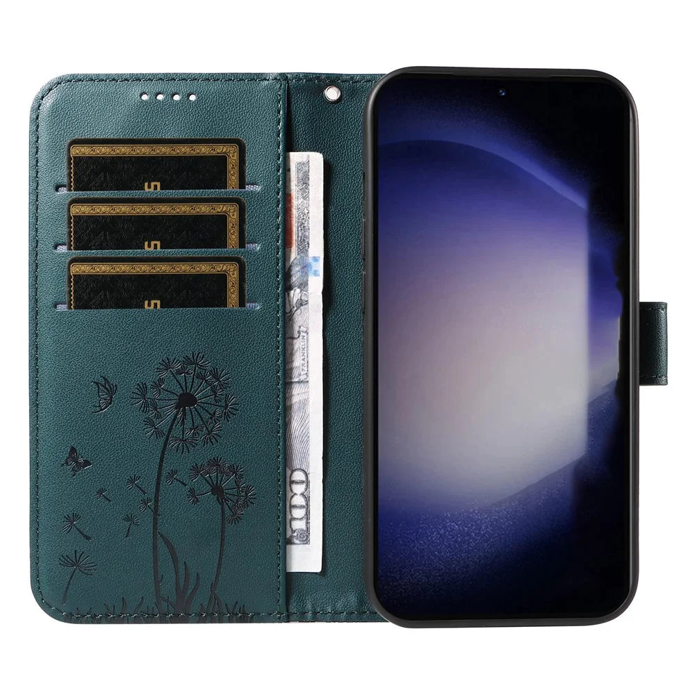 For Samsung Galaxy S23 Leather Case Wallet Phone Cover Dandelion Imprint - Blue - 2