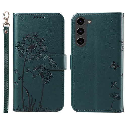 For Samsung Galaxy S23+ Leather Case Wallet Phone Cover Dandelion Imprint - Blue - 1