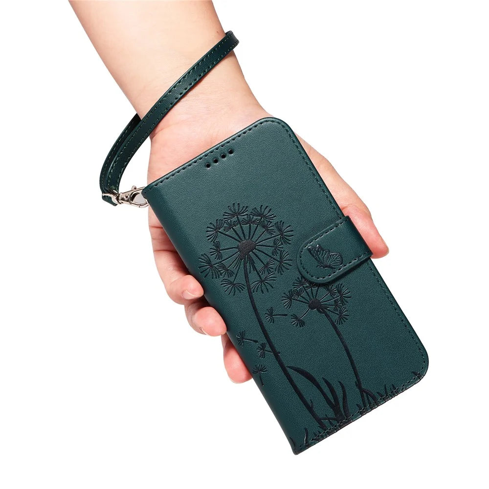 For Samsung Galaxy S23+ Leather Case Wallet Phone Cover Dandelion Imprint - Blue - 5