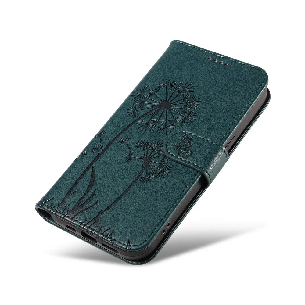 For Samsung Galaxy S23+ Leather Case Wallet Phone Cover Dandelion Imprint - Blue - 6