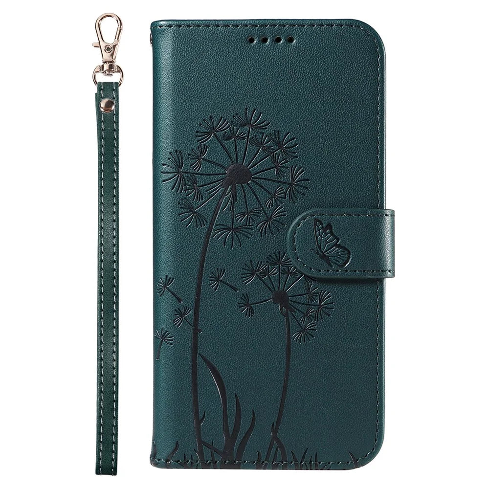 For Samsung Galaxy S23+ Leather Case Wallet Phone Cover Dandelion Imprint - Blue - 7