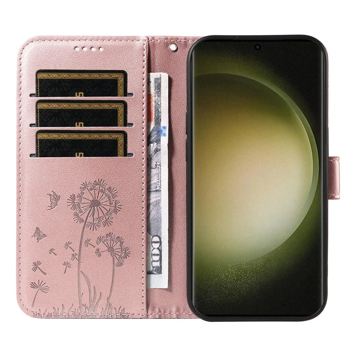 For Samsung Galaxy S23 Ultra Leather Case Wallet Phone Cover Dandelion Imprint - Rose Gold - 2
