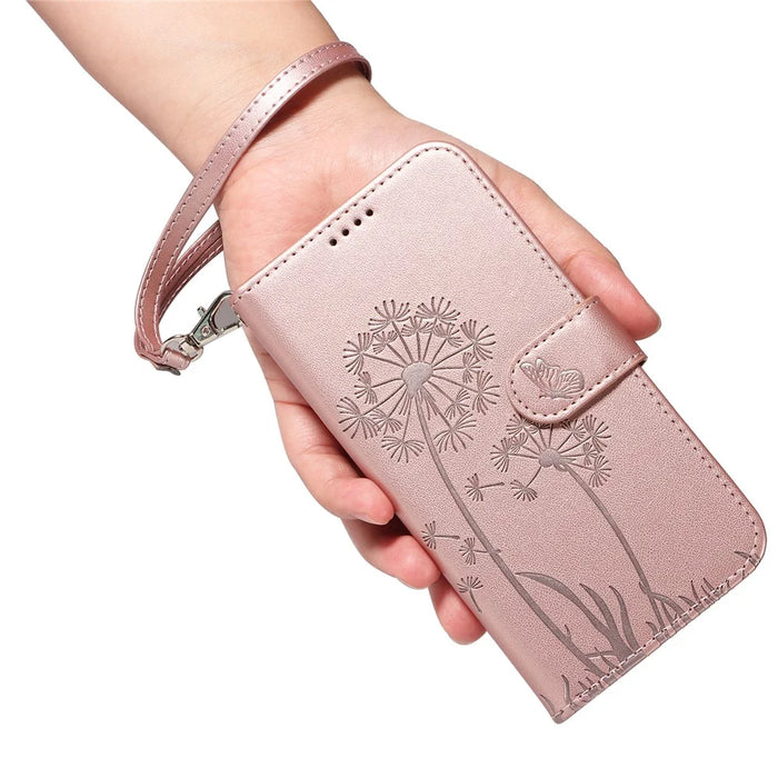 For Samsung Galaxy S23 Ultra Leather Case Wallet Phone Cover Dandelion Imprint - Rose Gold - 5