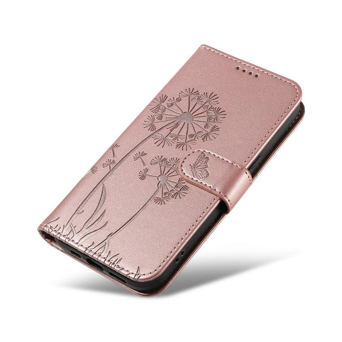 For Samsung Galaxy S23 Ultra Leather Case Wallet Phone Cover Dandelion Imprint - Rose Gold - 6