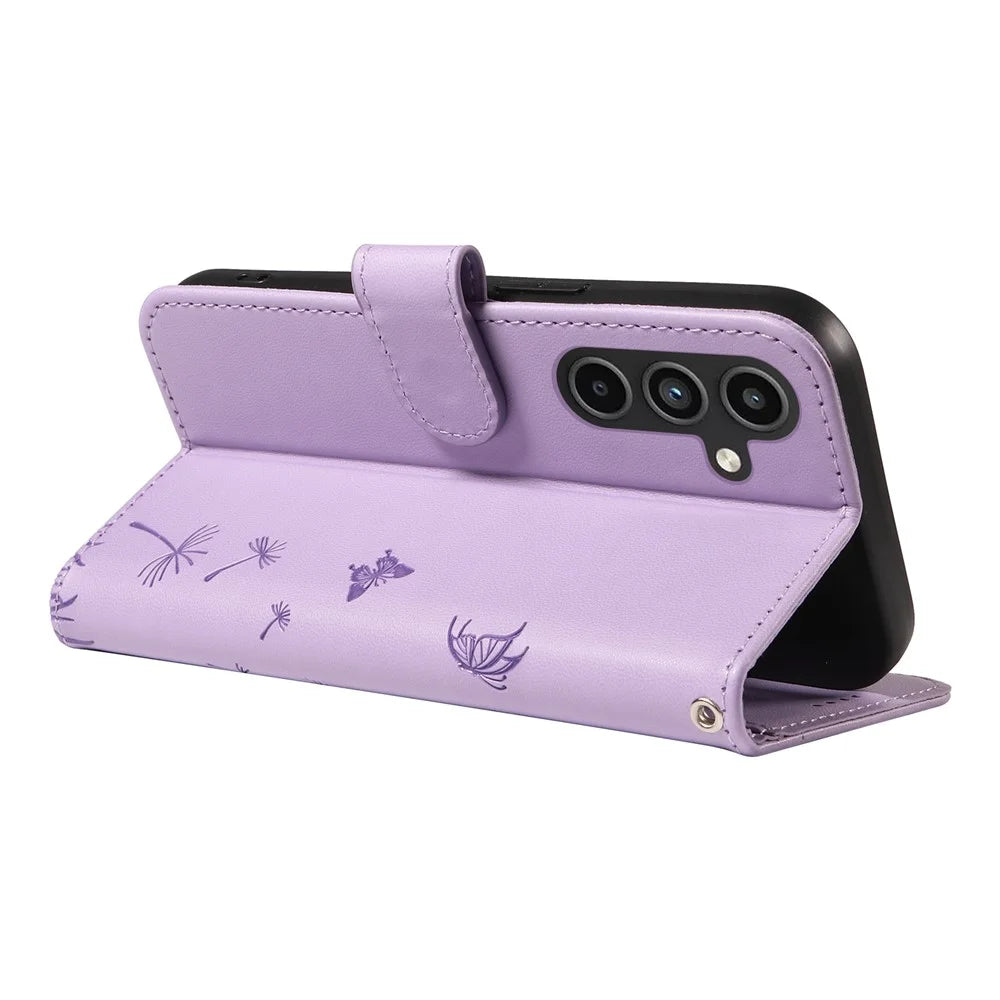 For Samsung Galaxy S23 FE Leather Case Wallet Phone Cover Dandelion Imprint - Purple - 4