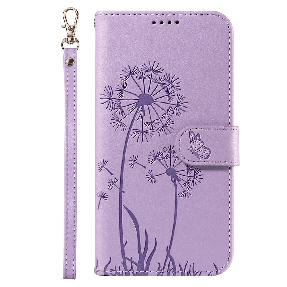 For Samsung Galaxy S23 FE Leather Case Wallet Phone Cover Dandelion Imprint - Purple - 7