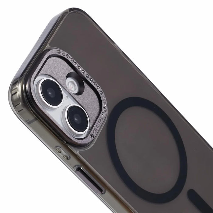 For iPhone 16 Case Compatible with MagSafe TPU+PC Phone Back Cover Rhinestone Decor - Transparent Black - 5
