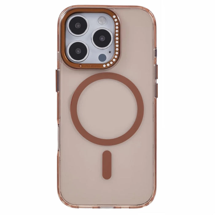 For iPhone 16 Pro Case Compatible with MagSafe TPU+PC Phone Back Cover Rhinestone Decor - Transparent Gold - 3