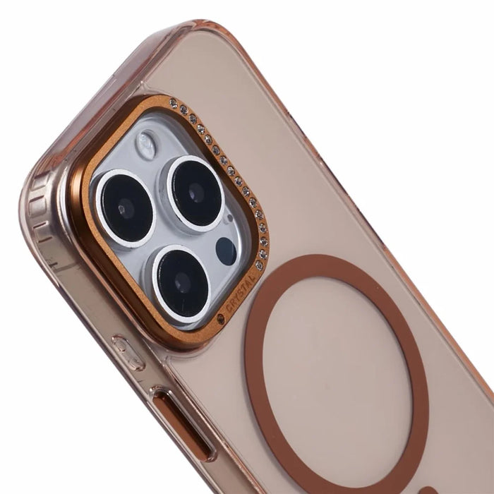 For iPhone 16 Pro Case Compatible with MagSafe TPU+PC Phone Back Cover Rhinestone Decor - Transparent Gold - 5