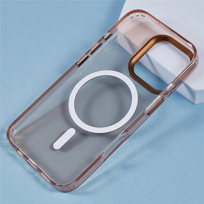 For iPhone 16 Pro Case Compatible with MagSafe TPU+PC Phone Back Cover Rhinestone Decor - Transparent Gold - 6