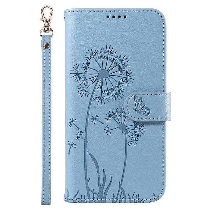 For Google Pixel 7a Leather Case Wallet Phone Cover Dandelion Imprint - Sky Blue - 7