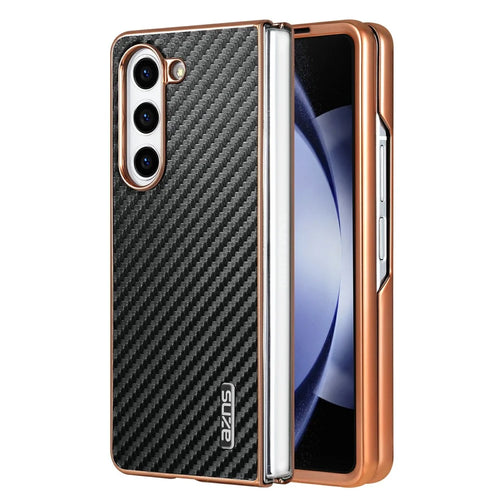 AZNS For Samsung Galaxy Z Fold5 5G Case Electroplating Carbon Fiber Texture PU+TPU Phone Cover - Black - 1