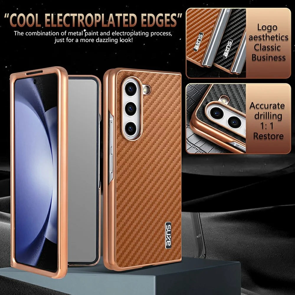 AZNS For Samsung Galaxy Z Fold5 5G Case Electroplating Carbon Fiber Texture PU+TPU Phone Cover - Black - 4