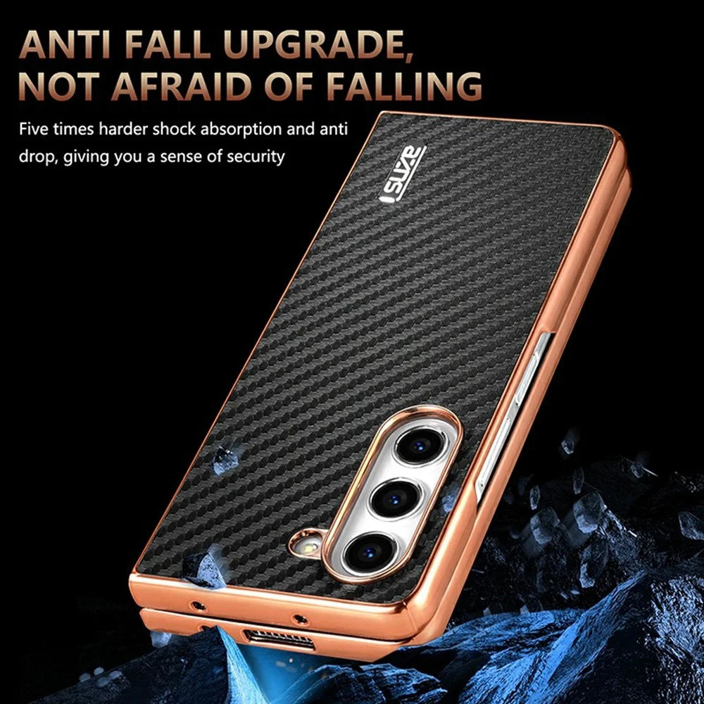 AZNS For Samsung Galaxy Z Fold5 5G Case Electroplating Carbon Fiber Texture PU+TPU Phone Cover - Black - 5