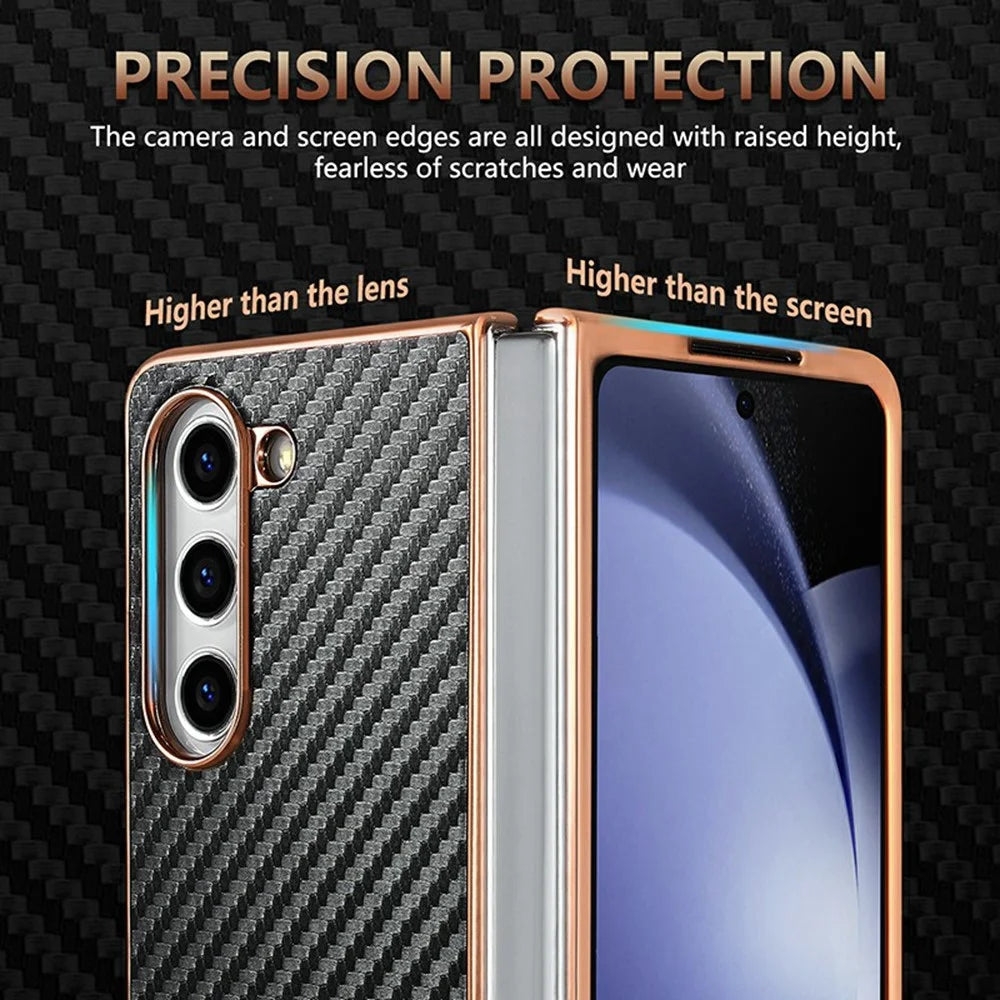 AZNS For Samsung Galaxy Z Fold5 5G Case Electroplating Carbon Fiber Texture PU+TPU Phone Cover - Black - 6