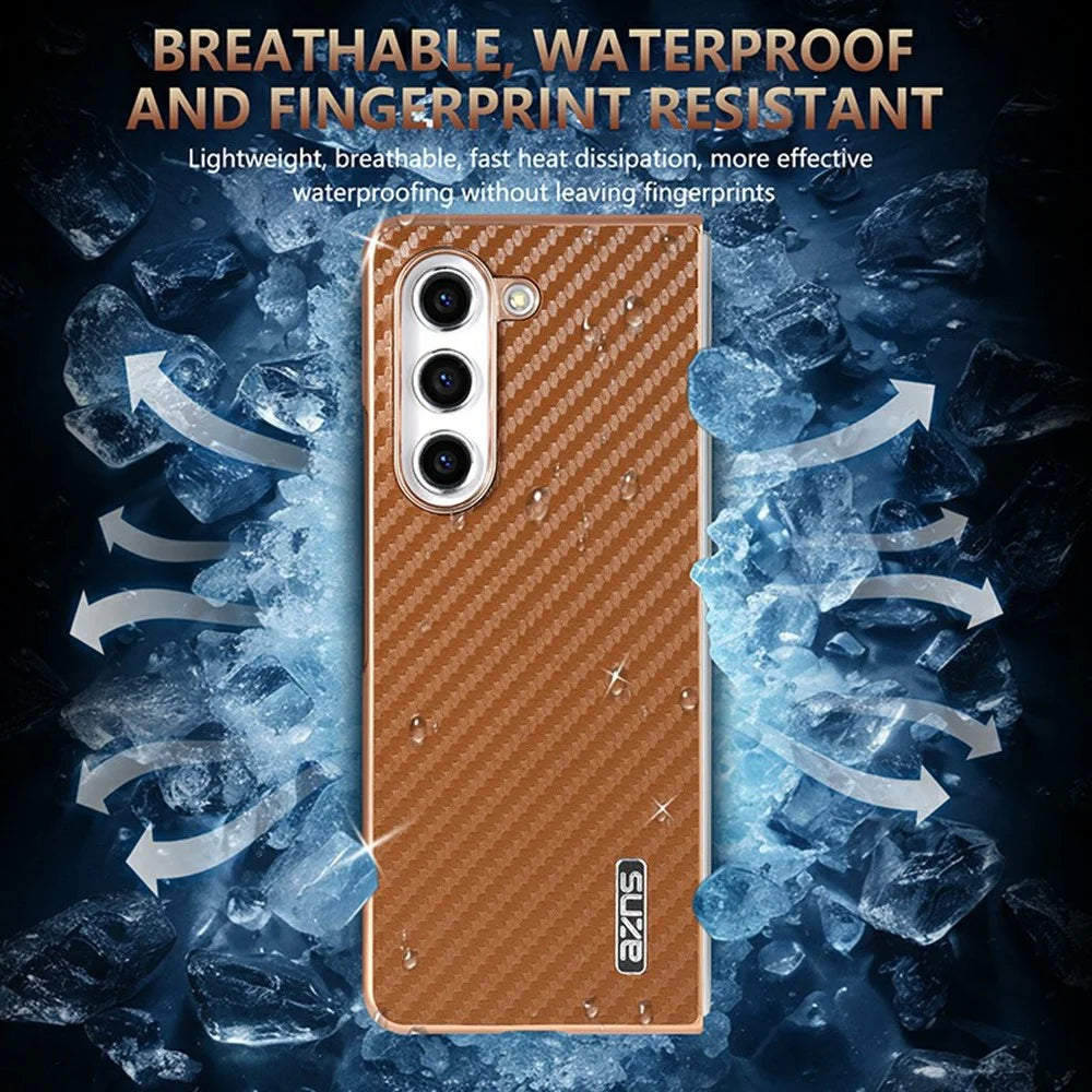 AZNS For Samsung Galaxy Z Fold5 5G Case Electroplating Carbon Fiber Texture PU+TPU Phone Cover - Black - 7