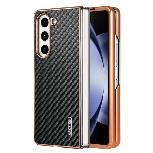 AZNS For Samsung Galaxy Z Fold6 5G Case Electroplating Carbon Fiber Texture PU+TPU Phone Cover - Black - 1
