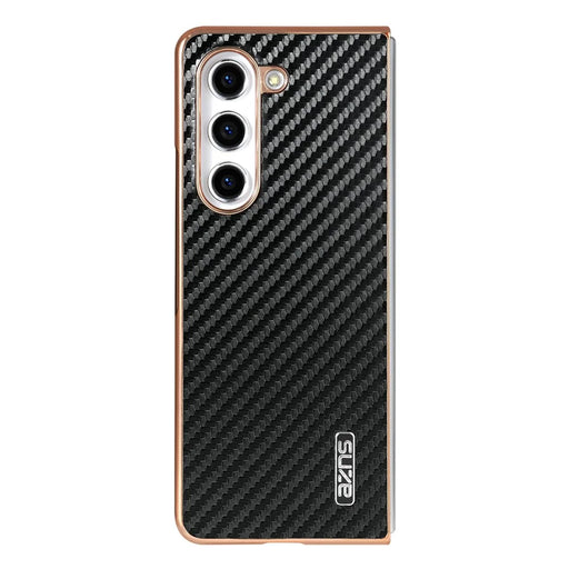 AZNS For Samsung Galaxy Z Fold6 5G Case Electroplating Carbon Fiber Texture PU+TPU Phone Cover - Black - 2