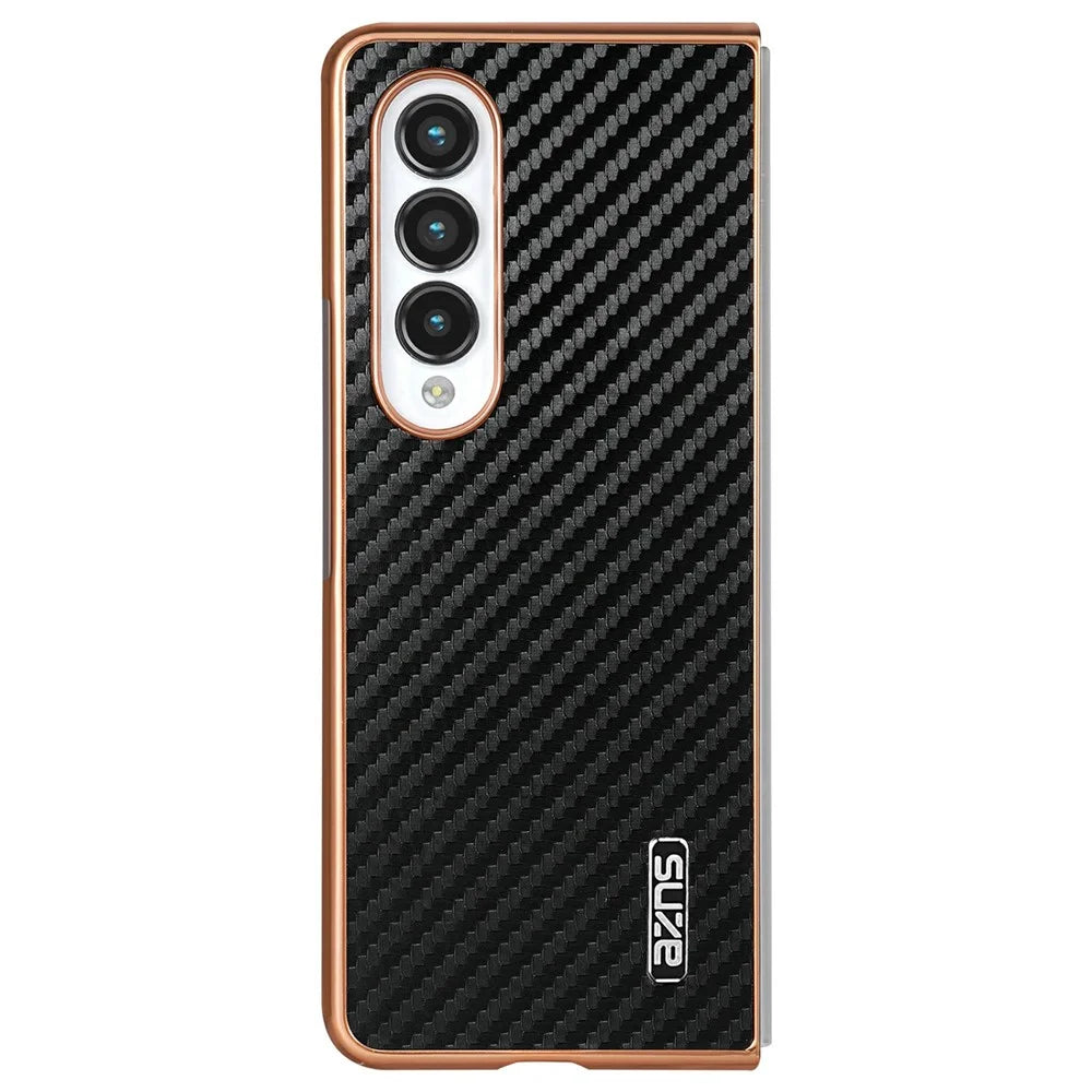 AZNS For Samsung Galaxy Z Fold4 5G Case Electroplating Carbon Fiber Texture PU+TPU Phone Cover - Black - 2
