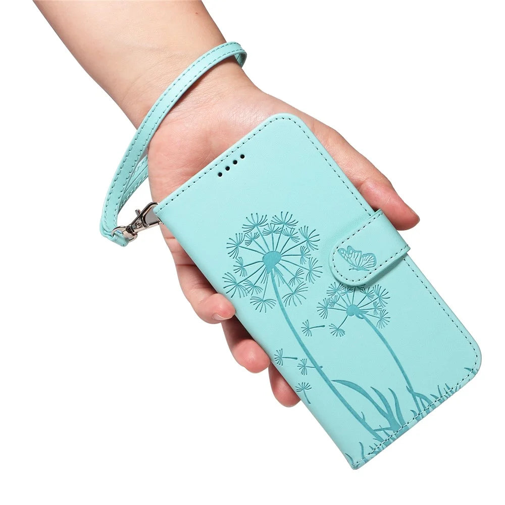 For OnePlus Nord 4 Leather Case Wallet Phone Cover Dandelion Imprint - Green - 4