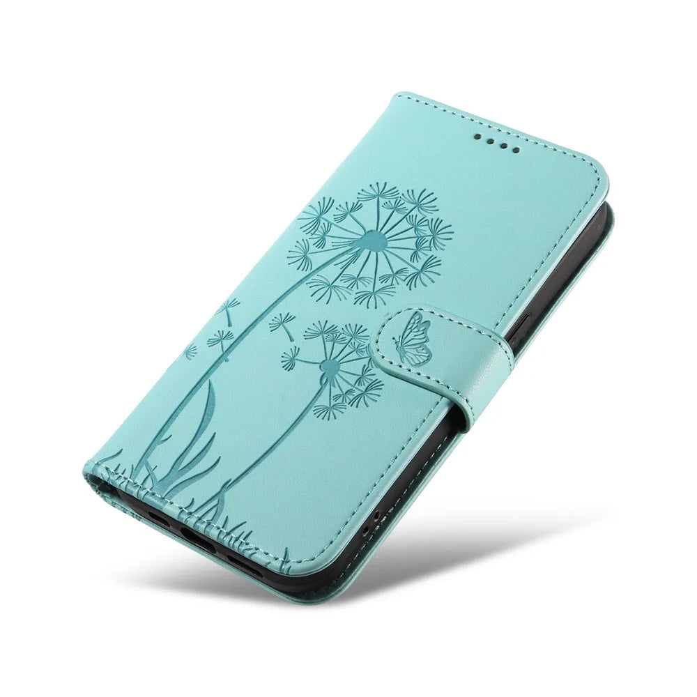 For OnePlus Nord 4 Leather Case Wallet Phone Cover Dandelion Imprint - Green - 5