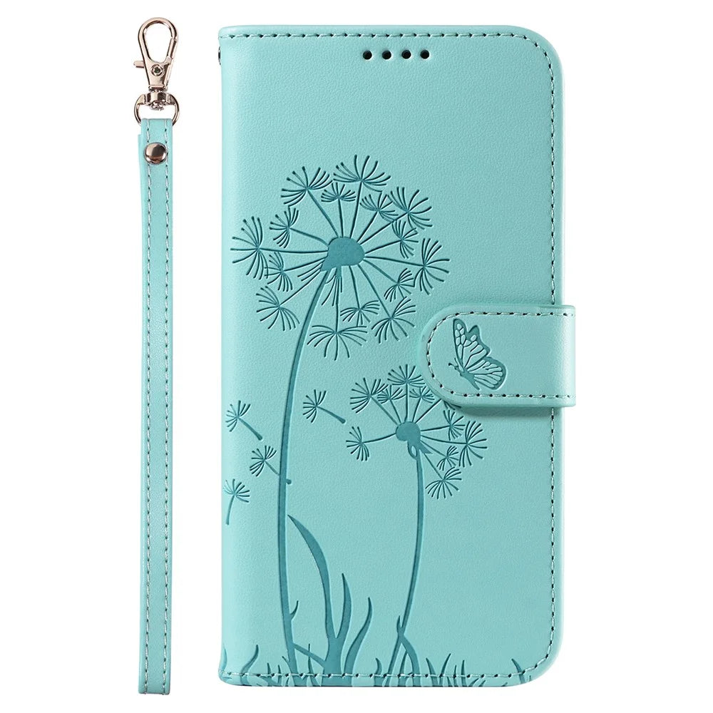 For OnePlus Nord 4 Leather Case Wallet Phone Cover Dandelion Imprint - Green - 7