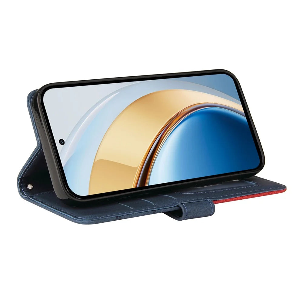 For vivo V40 Lite (Indonesia) 5G / V40 Lite (Indonesia) 4G Leather Case Wallet Stand Color Splicing Phone Cover - Blue - 3