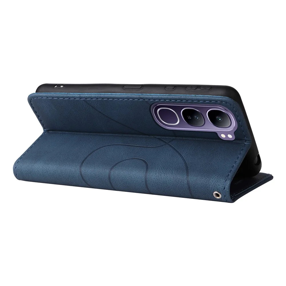 For vivo V40 Lite (Indonesia) 5G / V40 Lite (Indonesia) 4G Leather Case Wallet Stand Color Splicing Phone Cover - Blue - 4