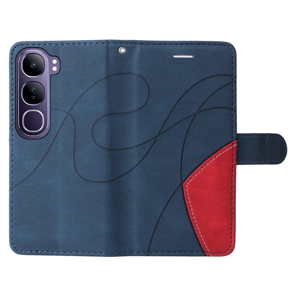For vivo V40 Lite (Indonesia) 5G / V40 Lite (Indonesia) 4G Leather Case Wallet Stand Color Splicing Phone Cover - Blue - 5