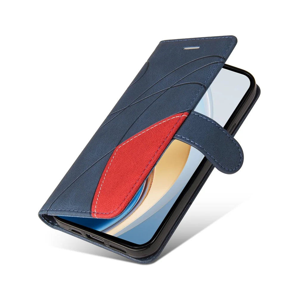 For vivo V40 Lite (Indonesia) 5G / V40 Lite (Indonesia) 4G Leather Case Wallet Stand Color Splicing Phone Cover - Blue - 7
