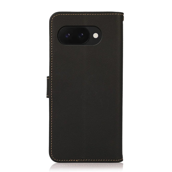 KHAZNEH For Google Pixel 9a Case Genuine Cow Leather RFID Blocking Wallet Phone Cover - Black - 7