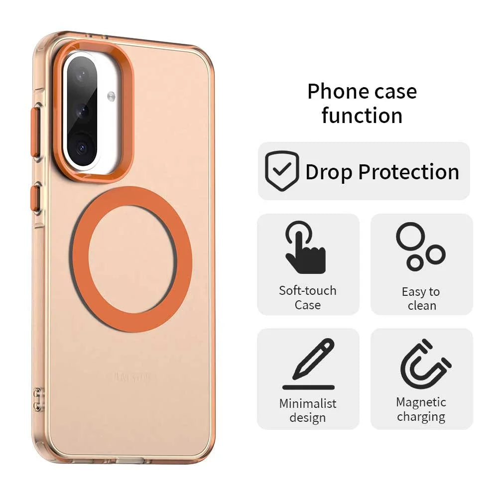 For Samsung Galaxy A36 5G / A56 5G Magnetic Case PC+TPU+PET Anti-Drop Phone Cover - Orange - 4