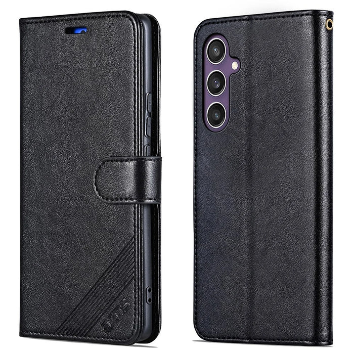 AZNS For Samsung Galaxy S25+ Case Anti-Scratch PU Leather Stand Wallet Phone Cover - Black - 1