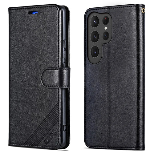 AZNS For Samsung Galaxy S25 Ultra Case Anti-Scratch PU Leather Stand Wallet Phone Cover - Black - 1