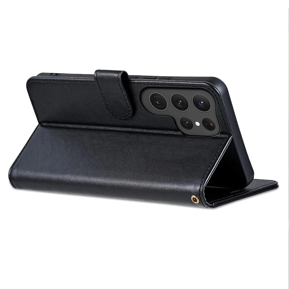 AZNS For Samsung Galaxy S24 Ultra Case Anti-Scratch PU Leather Stand Wallet Phone Cover - Black - 4