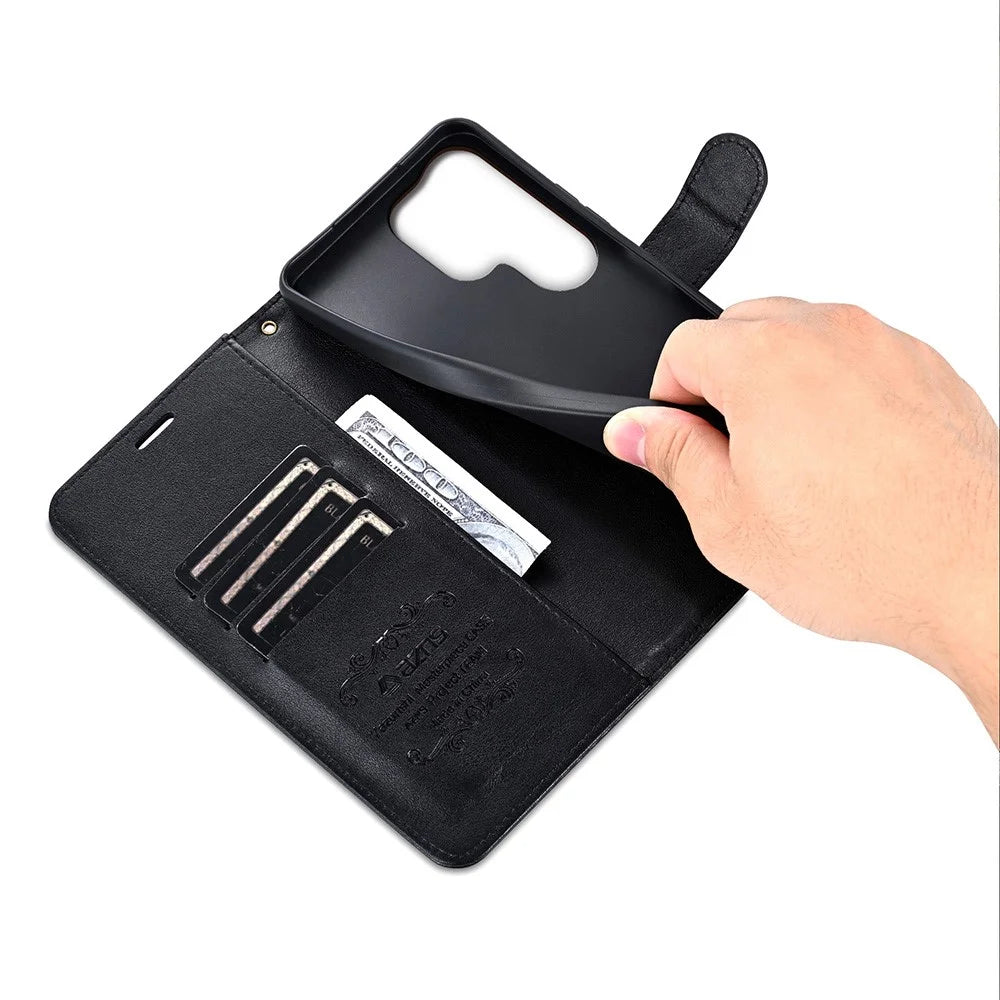 AZNS For Samsung Galaxy S24 Ultra Case Anti-Scratch PU Leather Stand Wallet Phone Cover - Black - 5