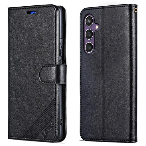 AZNS For Samsung Galaxy S24+ Case Anti-Scratch PU Leather Stand Wallet Phone Cover - Black - 1