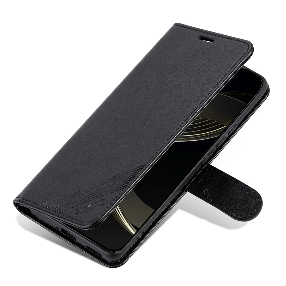 AZNS For Samsung Galaxy A55 5G Case Anti-Scratch PU Leather Stand Wallet Phone Cover - Black - 6