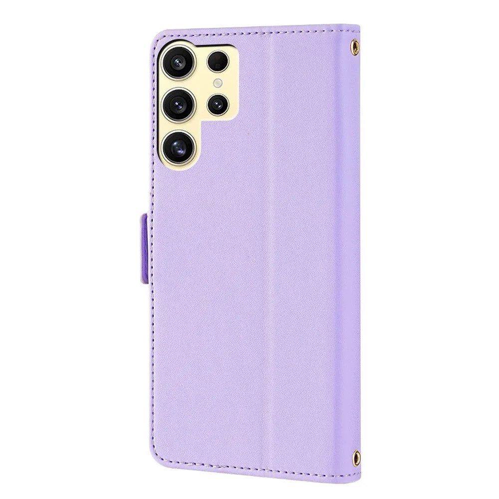 For Samsung Galaxy S23 Ultra Leather Wallet Case RFID Blocking Stand Cover with Hand Strap - Purple - 7