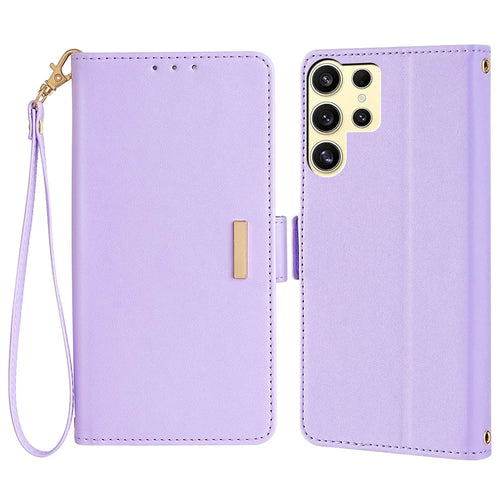 For Samsung Galaxy S24 Ultra Leather Wallet Case RFID Blocking Stand Cover with Hand Strap - Purple - 1