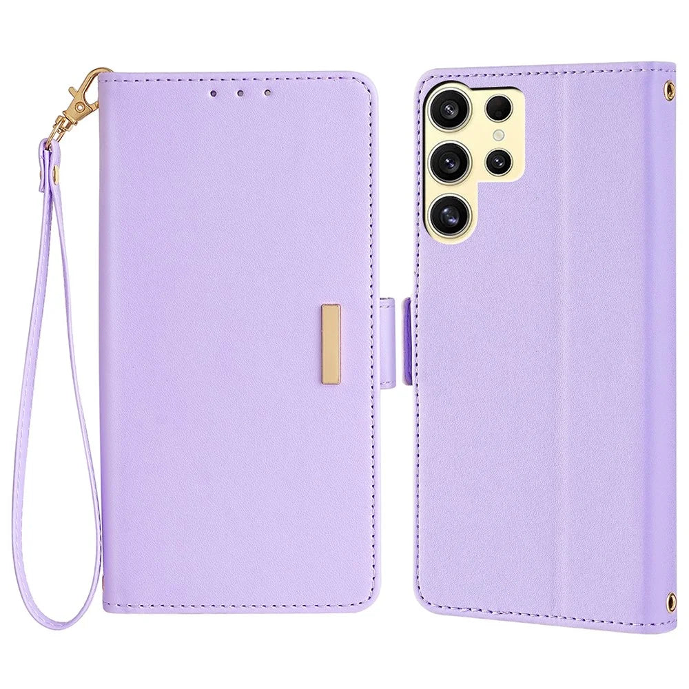 For Samsung Galaxy S24 Ultra Leather Wallet Case RFID Blocking Stand Cover with Hand Strap - Purple - 1