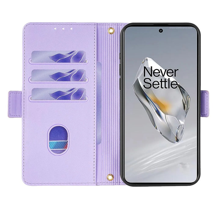 For OnePlus 12 5G Leather Wallet Case RFID Blocking Stand Cover with Hand Strap - Purple - 2